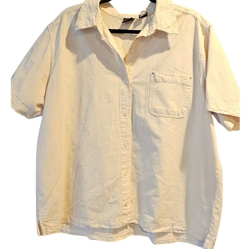 Erika Woman 2X Cotton Button Up Top Shirt Neutral Boho Cottagecore Floral Earthy
